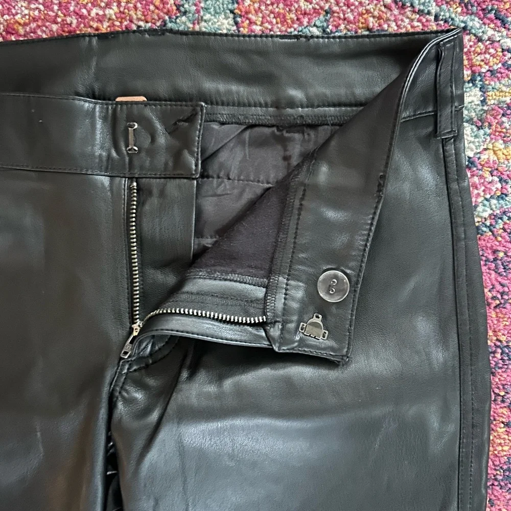 Free People | Women’s Black Faux Leather Bootcut Pants Diagonal Knee Seam Size 2